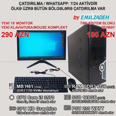 Masaüstü kompüterlər və iş stansiyaları: Masaüstü Kompüter "Qori DDR3 1155 H61/Core i5 3570/8GB Ram/128GB SSD"