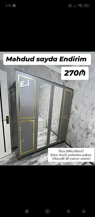 qapi demir qapi seyf qapi: Yeni, 4 qapılı, Güzgülü, Taxta, Açılan, Düz dolab — 3