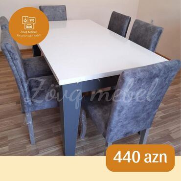 деревянный стол на кухню: Для гостиной, Новый, Раскладной, Прямоугольный стол, 6 стульев, Азербайджан