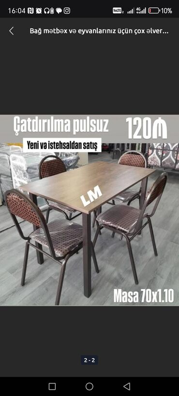 Masa və oturacaq dəstləri: Balkon üçün, Açılmayan, Dördbucaq masa, 4 stul — 3