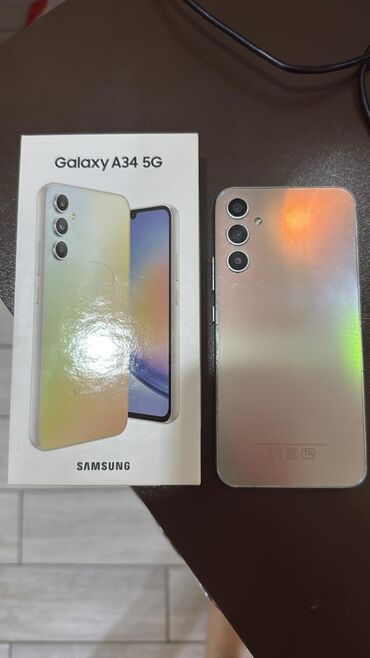 işlenmiş samavar: Samsung Galaxy A34 5G, 128 ГБ, цвет - Серебристый, Отпечаток пальца, Две SIM карты, Face ID
