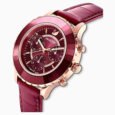 saat omega: Swarovski qadın qol saatı – şərab-qırmızı tonlarda zərif xronoqraf - — 7