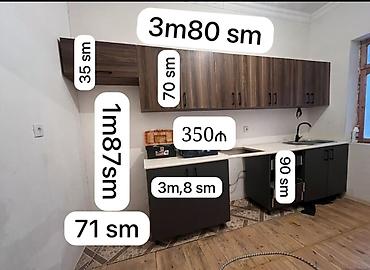 metbext: Mətbəx mebeli satılır 350₼. Ölçü üzərində qeyd olunub. Üzərində moyka — 1