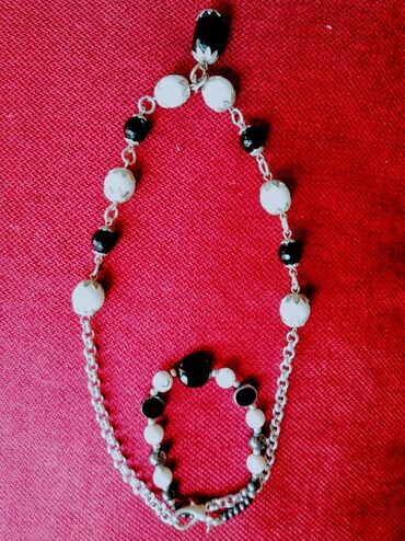 srebrni nakit kompleti: Ručno rađena ogrlica i narukvica od poludragog kamena Oniksa