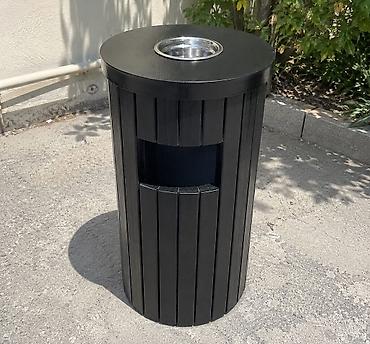 yemək qabları: Taxta üzlü açıq məkan zibil qutuları - Silindrik forma, şaquli taxta — 2