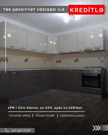 Sifarişlə mətbəx mebeli: Sifarişlə mətbəx dəsti, Özü çəkən petlələr, Sadə laminat, Kredit var, Pulsuz çatdırılma — 3