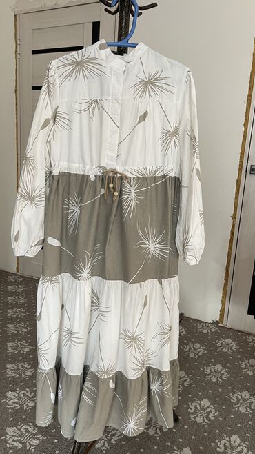 штапельный узбекские платья из штапеля: Повседневное платье, Осень-весна, Длинная модель, L (EU 40)