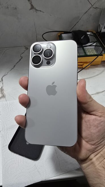 айфон 100: IPhone 15 Pro Max, Колдонулган, 512 ГБ, Natural Titanium, Коргоочу айнек, Каптама, Кабель, 100 %