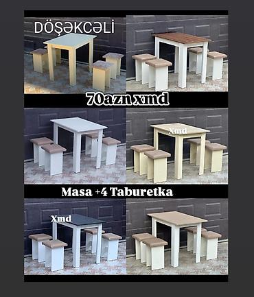 stol sul: Mətbəx üçün, Yeni, Açılmayan, Kvadrat masa, 4 stul — 1