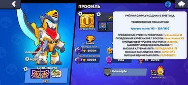 суу чачкыч: Игровой аккаунт Brawl Stars
80000+ куб 
95 бойцы