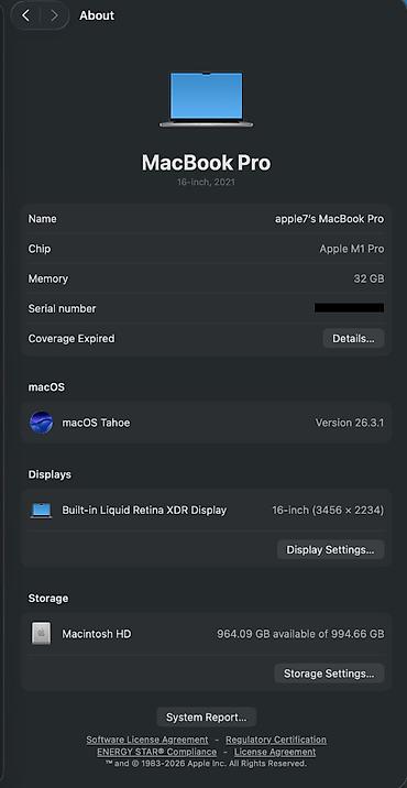 macbook pro i9: MacBook Pro 16" (2021) — M1 Pro, 32 ГБ RAM, 1 ТБ SSD Характеристики — 2