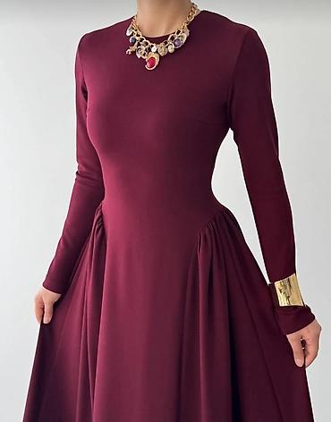 bordo şalvar: Bordo rəngdə zərif maxi don - Model: Uzun, A-kəsimli, qol-boyu uzun — 2
