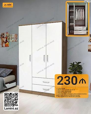 Dolablar: 3 qapılı geyim dolabı - Kod: 1101 - Ölçülər: E 47 × H 200 × E 120 sm — 1