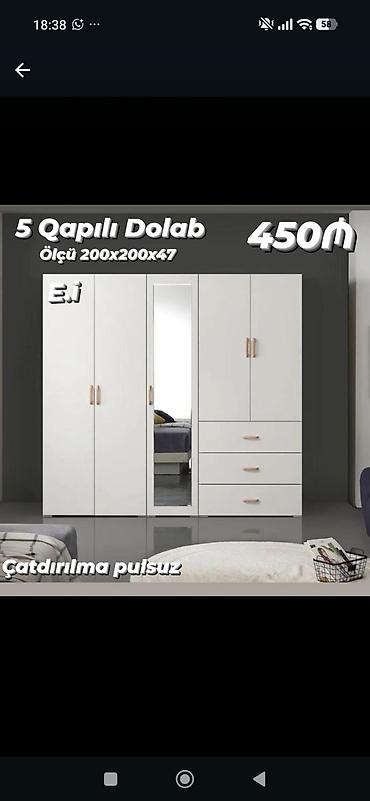 5 qapılı paltar dolabı - Ölçü: 200 x 200 x 47 sm - Rəng: açıq (ağ
