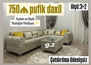 divan pulsuz: L‑şəkilli yumşaq mebel dəsti - Ölçü: 3×2 - Açılan və bazalı — 1