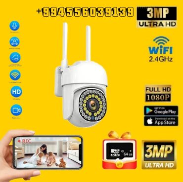ucuz nodbuk: Kamera 3MP PTZ 1440P FHD Simsiz Təhlükəsizlik Kamerası ve 64 GB yadaş