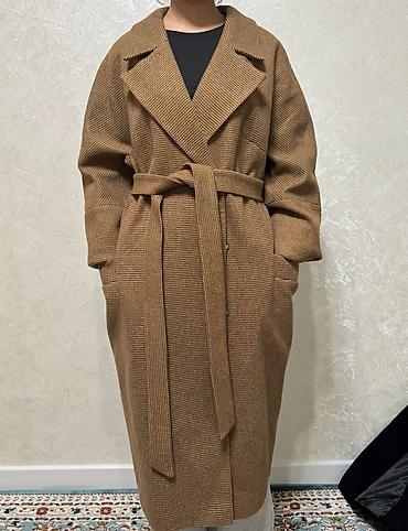 zara l: Пальто, Осень-весна, Кашемир, По колено, С поясом, 2XL — 2