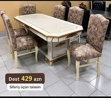 televizor mebelleri: Yemək otağı mebel dəsti - Komplekt: 1 ədəd geniş süfrə masası + 6 — 1