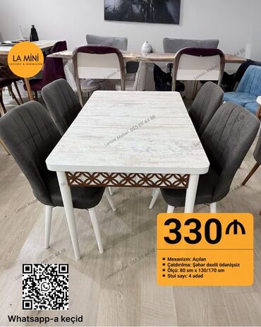 Divanlar: Qonaq otağı üçün, Yeni, Açılan, Dördbucaq masa, 4 stul