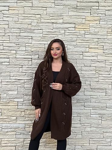 qadınlar üçün hörüklü papaqlar: Qadın uzun kardiqan - Model: Açıq önlü, uzun kardiqan - Dizayn: Qalın — 6