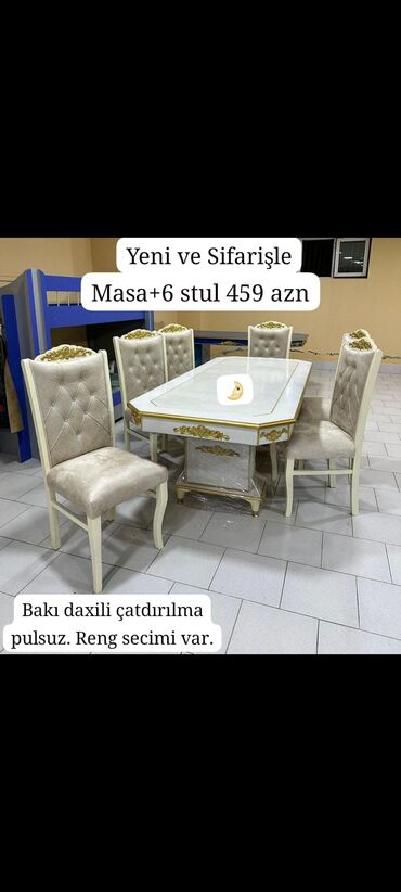 Sifarişlə masa və oturacaq dəstləri: Dördbucaq masa, Qonaq otağı üçün, 6 nəfər, Açılan