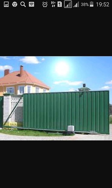 Откатные ворота: Откатные ворота из профнастила с декоративными элементами - Тип — 7