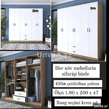 Geniş həcmli paltar dolabı - Ölçü: 1.80 x 200 x 47 sm - Daxili