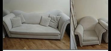 Divan və kreslo dəstləri: 3 nəfərlik divan və 1 ədəd kreslo dəsti - Rəng: açıq bej - Material — 1