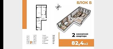 бир: 2 бөлмө, 83 м², Жеке план, 7 кабат, ПСО (өз алдынча бүтүрүү) — 1