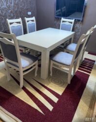 стол стул для зала: Qonaq otağı üçün, İşlənmiş, Açılmayan, Dördbucaq masa, 6 stul