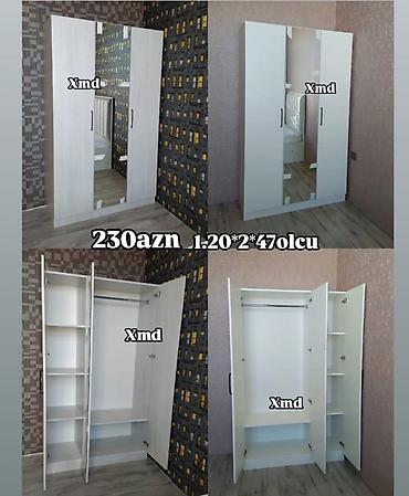Üç qapılı paltar şkafı – güzgülü model - Ölçü: 1.20 m (eni) × 2.00 m