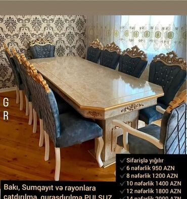 Столы и стулья: Для гостиной, Новый, Нераскладной, Прямоугольный стол, 6 стульев, Азербайджан