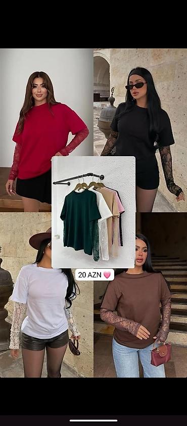 sortlar: Məhsul: Qadın T-shirt – dantel qol detalı • Dizayn: Klassik, boş — 1