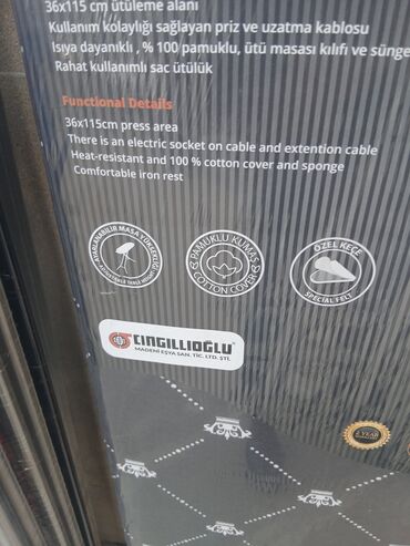 Pərlər, ventilyatorlar: Ütü masaları – Cingillioğlu markası Müxtəlif modellər: - CINDY (CM — 9
