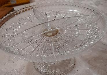 qara xurma ağacı: Şüşə/paslanmayan kristal stendli meyvə və şirniyyat qabı - Material — 2