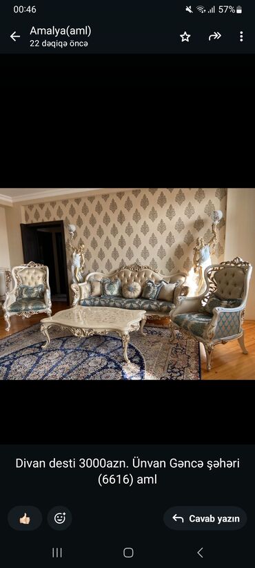 диван и 2 кресла мягкая мебель: Divan, Divan, Bazasız, Açılmayan