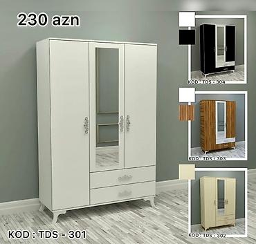 kreslo tek: Yeni, 3 qapılı, Güzgülü, Ağ, Açılan, Düz dolab — 1
