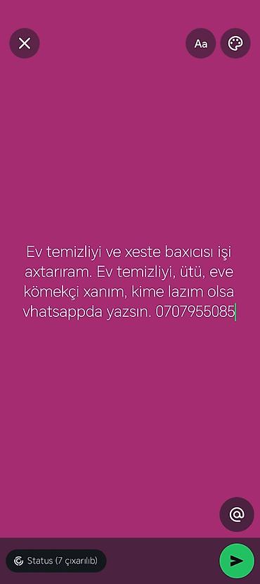 sürücü köməkçisi: Xidmət: Ev təmizliyi və xəstə baxıcılığı - Gündəlik və ümumi ev — 1