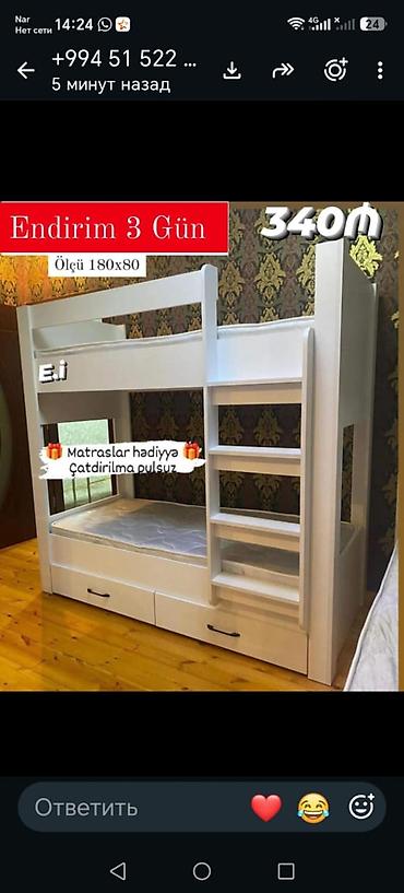 pol taxta: Uşaqlar üçün iki mərtəbəli çarpayı - Ölçü: 80 x 180 sm (180 x 80 qeyd — 2