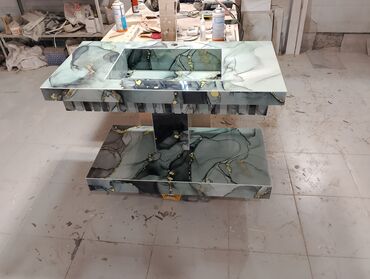 Hamam üçün aksessuarlar: Mərmər effektli konsol-lavabo modulu - Material: Parlaq səthli — 3