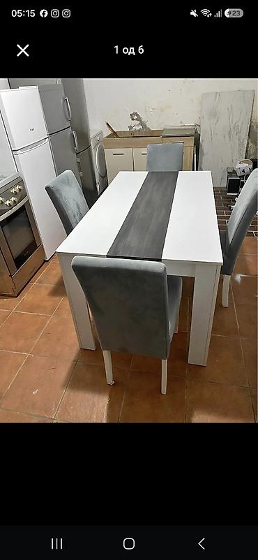 trpezarijski: Trpezarijski set – sto sa 4 stolice - Moderan pravougaoni sto u beloj — 1