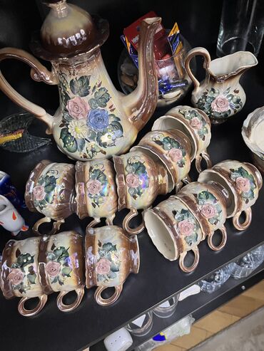 stekan desti: Çay dəsti, rəng - Bej, Keramika, 6 nəfərlik, Rusiya