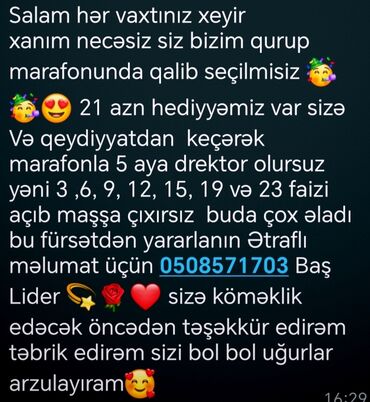 Başqa xidmətlər: Salam hər vaxtınız xeyir xanım necəsiz siz bizim qurup marafonunda