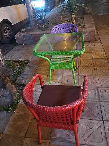 demir stol stullar: Masa (35m), stul (25)Rattan stilində açıq hava dəsti – stol və 2 — 3