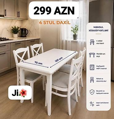 metbex stullari yeni: ✅Metbex masa desti Masa 4 oturacaq Masa bagli.70*120 Qiymet💵299AZN — 1