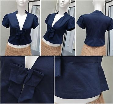 Bluze: Ženska bluza sa mašnom – tamnoplava - Elegantna bluza s dubokim V — 5