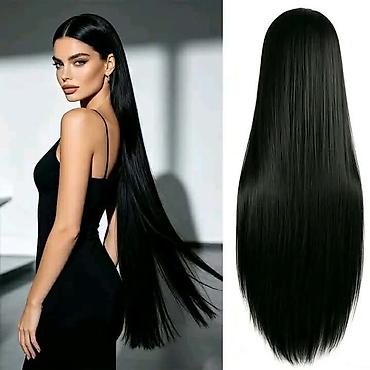 crn: Duga, ravna crna perika – prirodnog izgleda 100cm 4000 NOVO. - Stil — 3