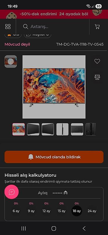 kredit noutbuklar: İşlənmiş Televizor Toshiba LED ekran 50" 4K (3840x2160) — 2