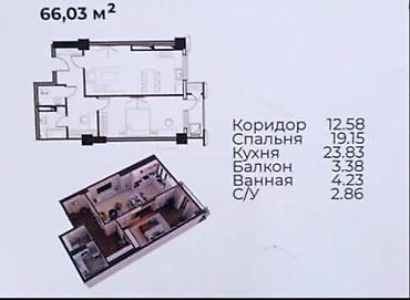 алматинская: 2 комнаты, 63 м², Элитка, 12 этаж, ПСО (под самоотделку) — 2
