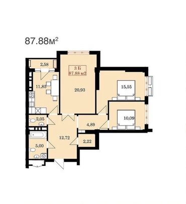 сдается квартира рынок мадина: 3 комнаты, 88 м², Элитка, 2 этаж, ПСО (под самоотделку)